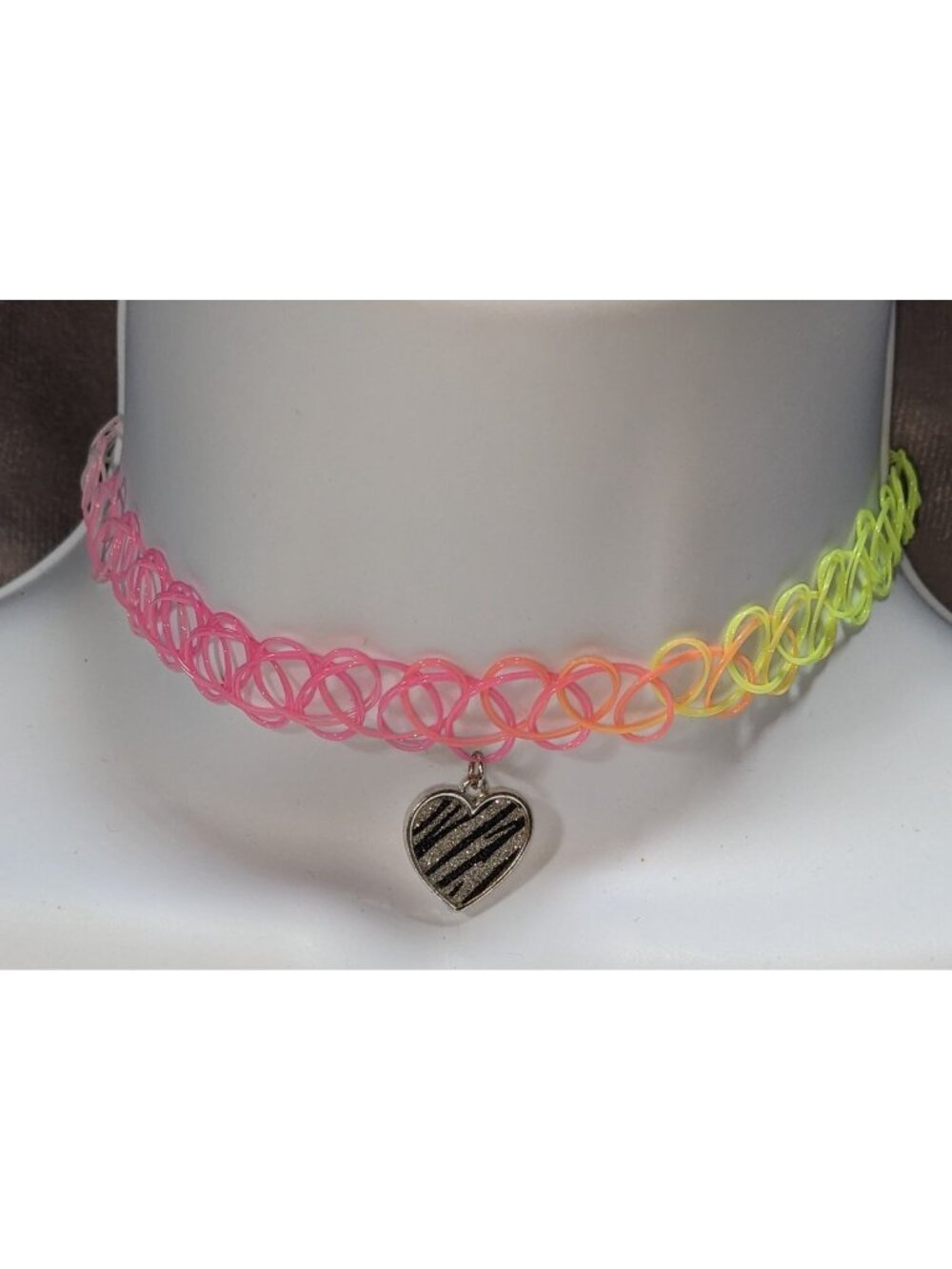 90s Y2K Neon Rainbow Tattoo Choker Zebra Heart Charm Stretch Necklace